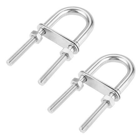 2 stk M6 x 90mm sølvfarget U-bolt i rustfritt stål med motplate og muttere