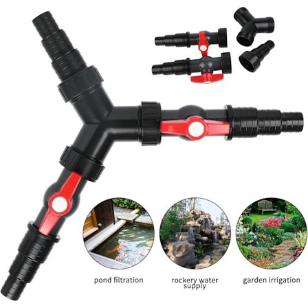 3-veis Y-manifold vannfordeler 2 stoppventiler 25/32/38 mm, for dam-pumper og vannløp