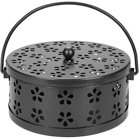 Klassisk myggspiralholder, bærbar røkelsesholder, røkelseskar, metall røkelsesbrenner, kullkomfyr, svart (LGL)