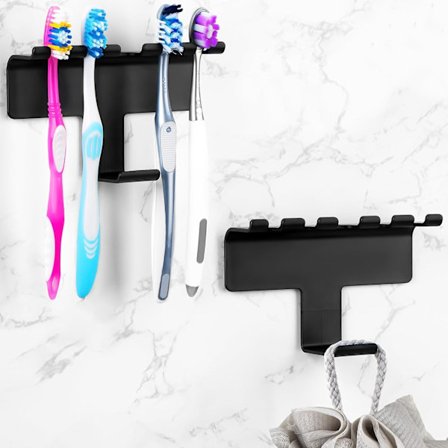 Väggmonterad tandborsthållare med hängare för badrum dusch, 4 platser Sel