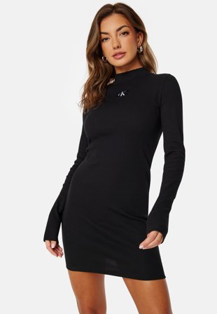 Calvin Klein Jeans Woven Label Rib LS Dress BEH Ck Black Klær