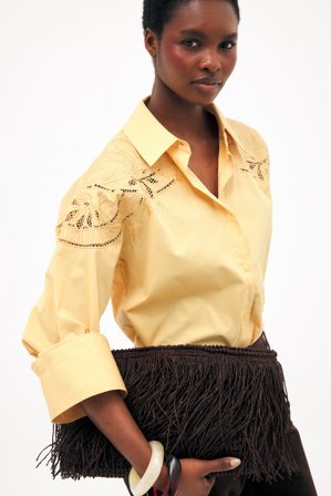 NA-KD Embroidery Cotton Shirt - Skjorter - Gul - EU 40