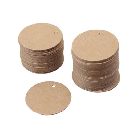 100x Circle Tages Kraft Paper Blank Runde Tags med Hul Håndlavede Tages til bryllupsfest Julegave DIY Crafts