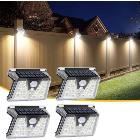 Solcellelamper Utendørs, 4-pakning 33LED Solcellelamper Utendørs med Bevegelsessensor, IP65 Vanntett Veggbelysning, Trådløs Solcellelys for Terrasse, 