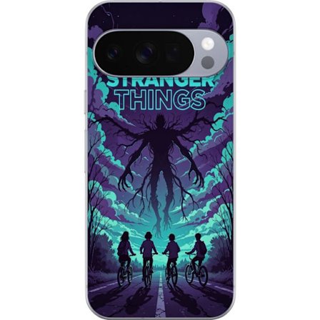 Yhteensopiva Puhelinkuori Google Google Pixel 10 Pro XL Stranger Things -inspiroitunut fantasiaillustraatio, jossa on tumma hirviö, pyöräilevät la