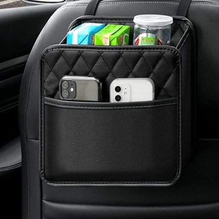 Oppbevaringsveske for baksetet i biler, PU-skinn oppbevaringsveske for bil - (Svart (1 stk))