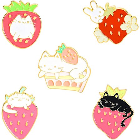 Sød Jordbær Emblempins Sæt Tegneserie Frugt Kanin Kat Lapel Pi