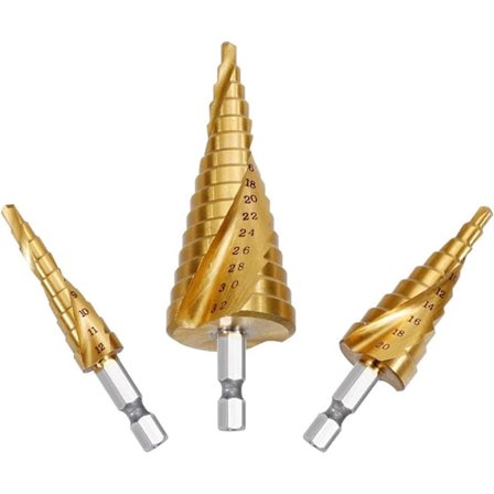 3PCS Metal Rustfrit Stål Trin Forsænker Bor Bit, 4-12/20/3