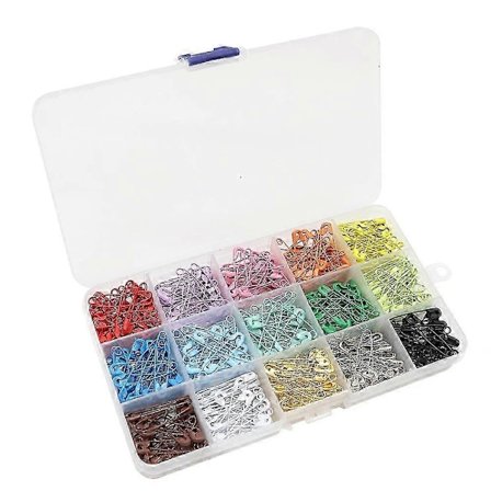 300 stk. sikkerhedsnåle i metal, 15 farver små sikkerhedsnåle