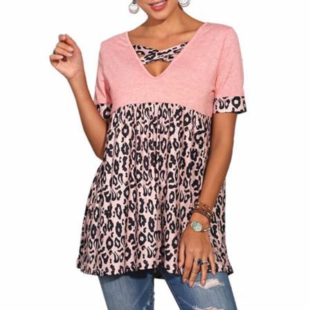 Dam T-shirt V-ringad Kortärmad Blus Casual Printed Klänning