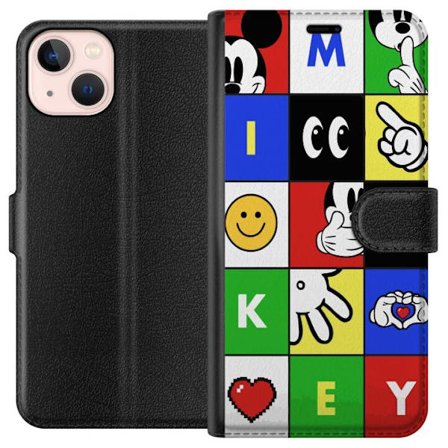 Kompatibelt Plånboksfodral till Apple Apple iPhone 13 mini Mickey Mouse pop art-kollage med ikoniska färger, symboler och handgester. Kreativ retrod