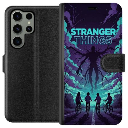 Kompatibel Tegnebogsetui til Samsung Samsung Galaxy S23 Ultra Stranger Things-inspireret fantasyillustration med mørkt monster, cyklende børn og dra