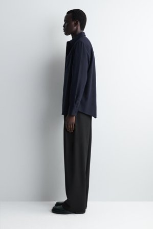 COS Luźna Koszula Ze Szczotkowanej Mieszanki Bawełny in Niebieski