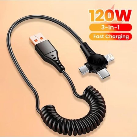 120W 3 i 1 Micro USB-kabel Supersnabb Laddning För iPhone Huawei Samsung POCO Redmi USB Type-C Laddarkabel Sladd