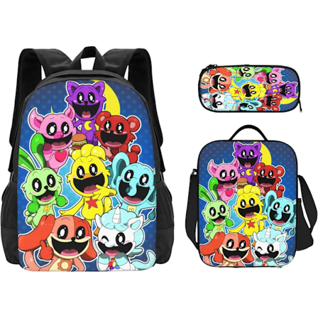 Game Time Chapter 3 Smiling Critters Skolväska Tredelad Set Student Ryggsäck(Stil 1)