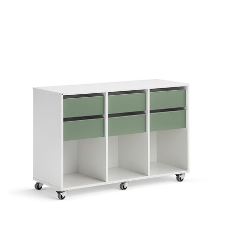 Elevförvaring CASPER, 6 lådor, hjul, 3 fack, hjul, vit, mörkgrön