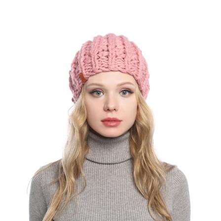 Ensfarvet strikket uldhue til børn, vinterfortykkende sæt, hovedhue, stadig varm hue, pink