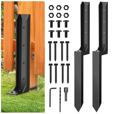 2 stk. kraftige reparasjonsstaker for gjerdepåler, reparasjonssett for stålgjerdepåler med spiker, bor, jordspyd for hagegjerde