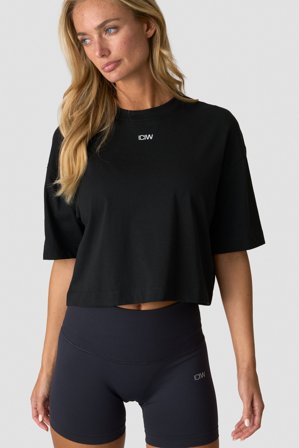 ICANIWILL - Everyday Cropped Cotton Tee Black - Naiset - Treenivaatteet ICIW:ltä