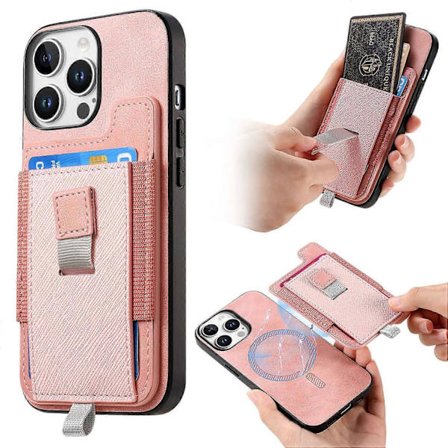 Skin-Touch-deksel i lær TPU med avtakbar kortlomme for iPhone 16 Pro - Brun