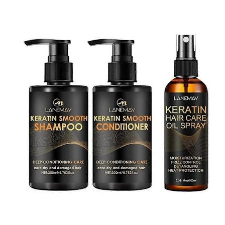 Keratin Schampo och Balsam och Spray Set, Schampo & Balsam Set Näringsrik & Återfuktande Formula för Torrt Skadat Lockigt Rakt eller Färgat Hår