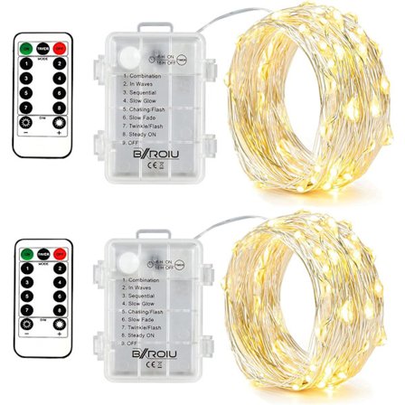 2 x 50 LED-batteridrevne fe-lys, 5 meter mikro sølv