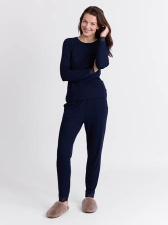 MATCH - Melania pysjsett - Va Vite - Str. M - Dame - Pysjamas & Undertøy - Blå - 63% polyester - resirkulert, 33% viskose og 4% elastan