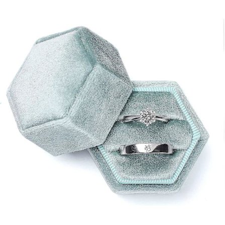 Fløjls Smykke Ringæske, sekskantet Premium Gorgeous Vintage Dobbelt Ring Gaveæske