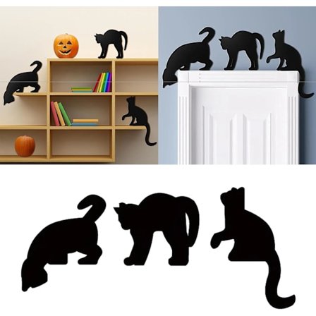 Paket med 3 Dekorativa Träfåglar för Skrivbord, Svart Kattskulptur, Figurkatta Estetisk Skrivbordsdekoration