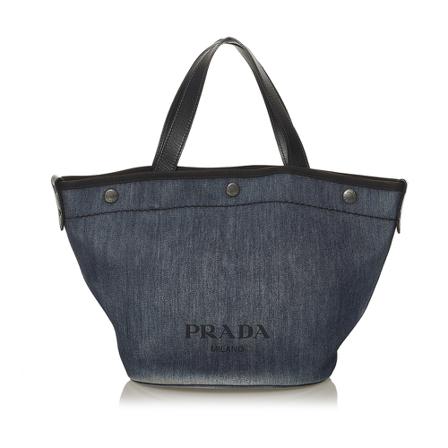 Prada Vintage, pre-owned Denim Tote Bag Fabric Blauw, Dames, Maat:ONE Size