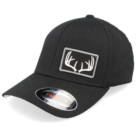 Hunter - Black Antlers Patch Side Black Flexfit Flexfit Black Cap - @ Hatstore