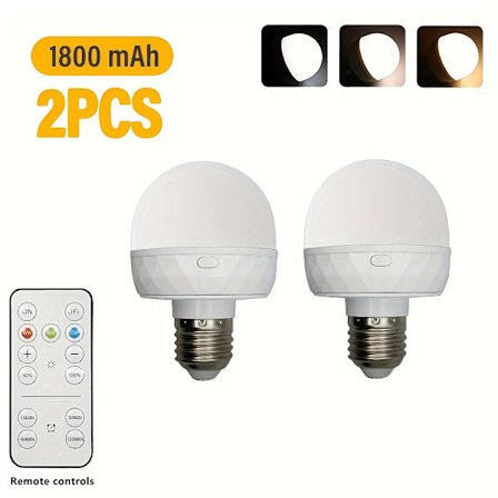 2 kpl Ladattavia Älykkäitä LED-valoja, E26/E27-kanta, kaukosäätimellä, säädettävä väri ja kirkkaus, USB-ladattavat lamput, olohuoneeseen