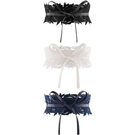 Naisten pitsivyötärövyö Obi-solmulla leveä vyö Solmiokääre Boho-korsetti Mekko Vyötärönauha Pu-nahka, 3 pakkausta