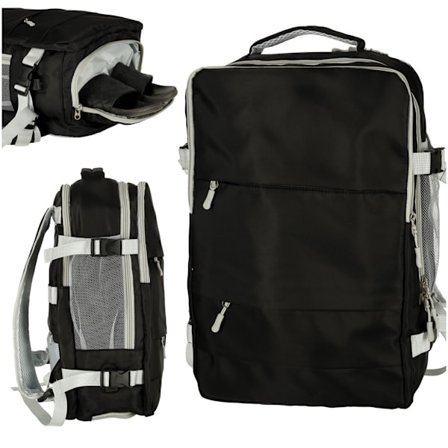 Sort rejserygsæk med USB og lommer