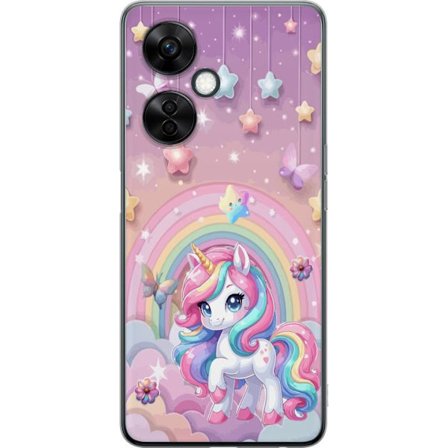 Kompatibel Mobilcover til OnePlus Nord CE3 Magisk enhjørning med regnbue manke, stjerner og sommerfugle mod en pastelfarvet himmel med skyer