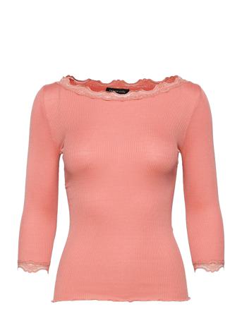 Silk T-Shirt Boat Neck Regular W/Vi Pink Rosemunde