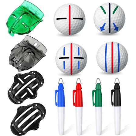 8-pack Golfbollsmärkningslinje-ritpenna, 4 Golfbollsmärkningsmallar och 4 Färgade Golfbollsmärkare