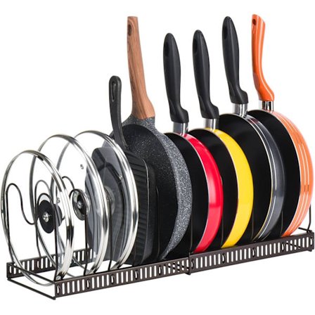 Utdragbart lockställ för kastruller, 10 justerbara fack lockorganisatör för skåpförvaring, svart