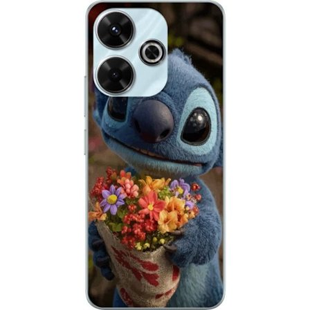 Kompatibel Mobilcover til Xiaomi Xiaomi Redmi 13 Sød blå figur med store øjne, der holder en farverig buket i en varm og kær stil