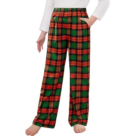 Pyjamasbukser til Piger Lange Soveplaidbukser Bløde Lounge Pj Bukser med Lommer
