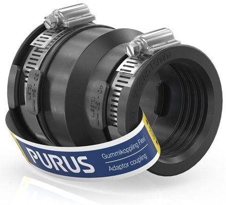 Purus Flexi 3032529 Gumminippel svart, med slangklämmor, Inomhusavlopp