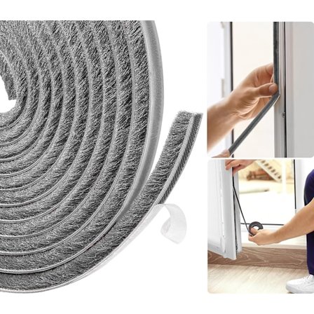 DraAt-tiiviste oviin, vedonesto ikkunoihin, 5 m x 9 mm (L) x 9 mm (K) itseliimautuva harjatiivistenauha, ilmatiiviste