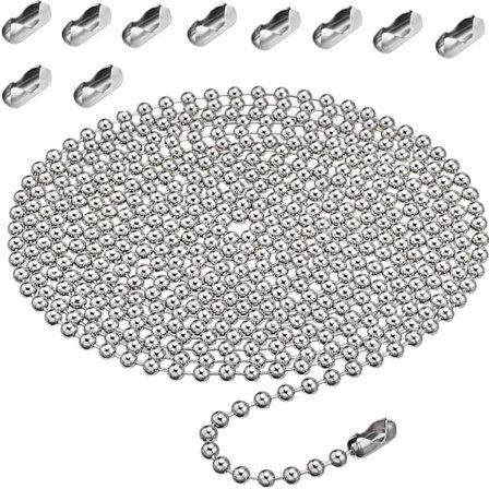 3 meter vindues kæde, 4,5 mm rulle gardin kæde perlekæde forlænger kæde, kæde perle kugle rulle kæde sølv med 10 rulle gardin kæde con