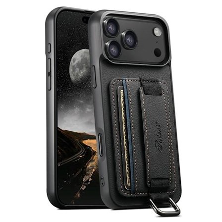 SKALO iPhone 17 Pro Max SUTENI H13 PU-læder Kortholder Cover - Sort
