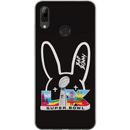 Kompatibel Mobilcover til Huawei P smart 2019 Bad Bunny portræt med åben skjorte, tatoveringer og krøllet hår i stilfuld modefotografering