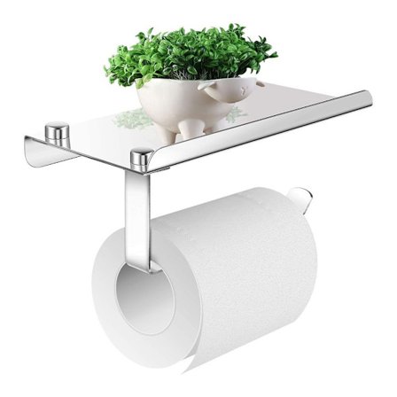 Toalettpapirholder med hylle for mobiltelefon, toalettpapirrullholder i rustfritt stål