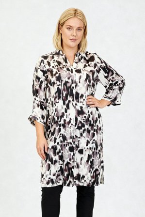 CISO - 3/4 Ærmet Kjole - Grå Mix - Mønstret