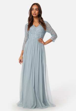 AngelEye-Long Sleeve Sequin Bodice Maxi Dress-XS (UK8)