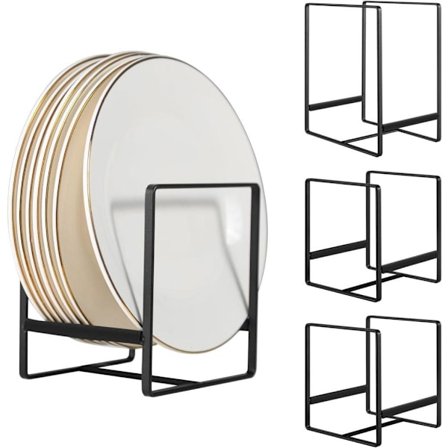 4 stk. Køkkenhylde til tallerkener og skåle – hvidt/sort opvaskestativ i kulstofstål med drypbakke og skridsikre fødder_OF