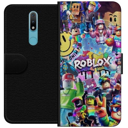Yhteensopiva Lompakkokotelo Nokia Nokia 2.4 Suuri värikäs Roblox-maailma monilla hahmoilla, energinen pelikuvaus täydellinen lastenhuoneisiin ja pe